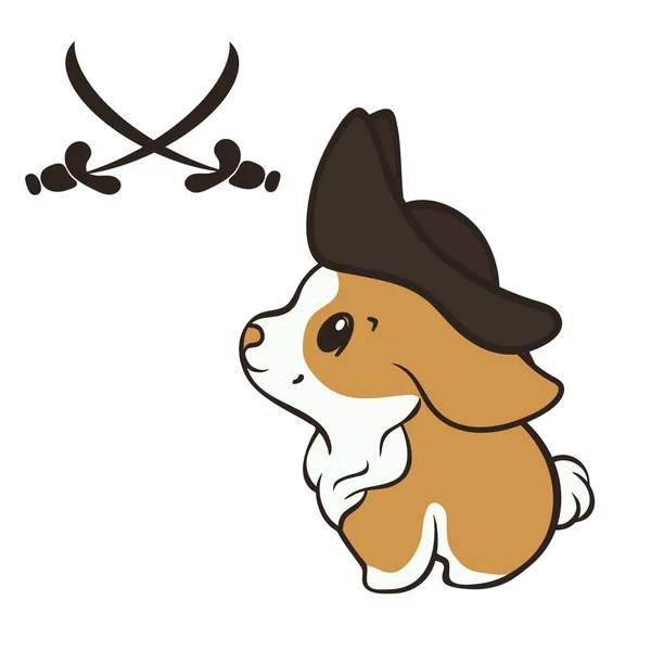 Walisische Corgi Hunderasse Vektor Illustration Niedlichen Corgi Welpen Mit Piratenhut — Stockvektor