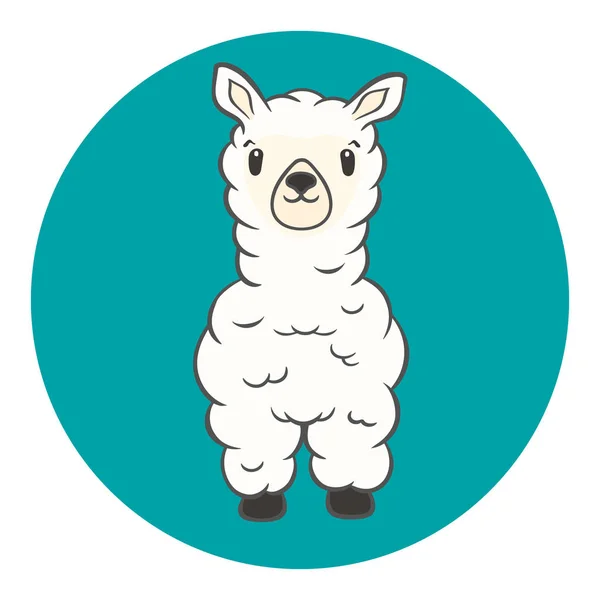 可爱的卡通喇嘛羊驼在蓝色背景 矢量软动物形象 插图设计为卡片 邀请函 织物纺织品 拉玛孤立的现代时尚风格 — 图库矢量图片