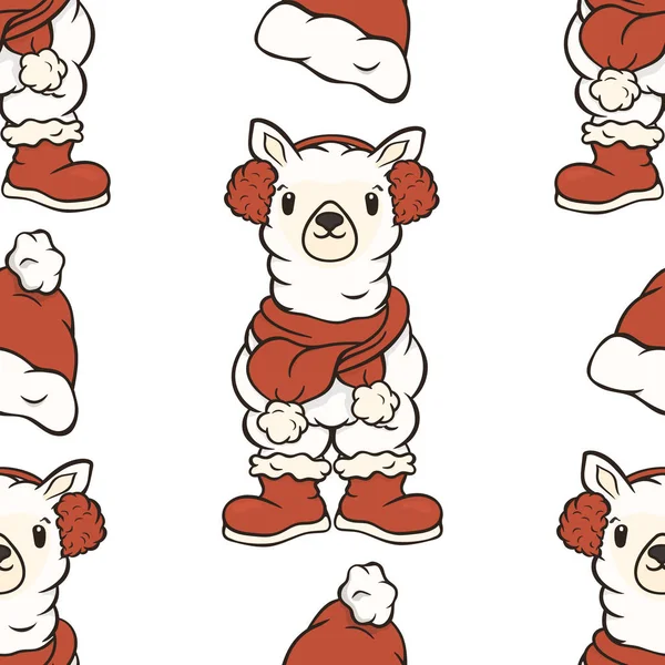 Diseño Patrón Sin Costuras Navidad Con Sombrero Santas Lindo Lama — Archivo Imágenes Vectoriales