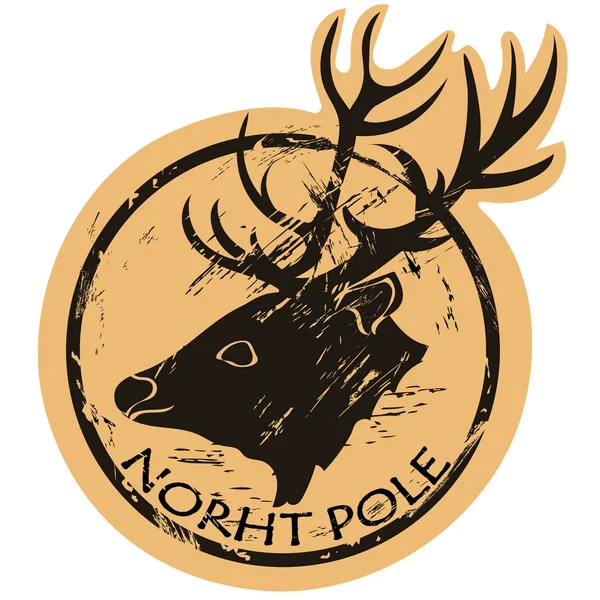 Nordpol Vektor Rund Schäbiges Emblem Design Mit Hirschkopf Alter Retro Vektorgrafiken