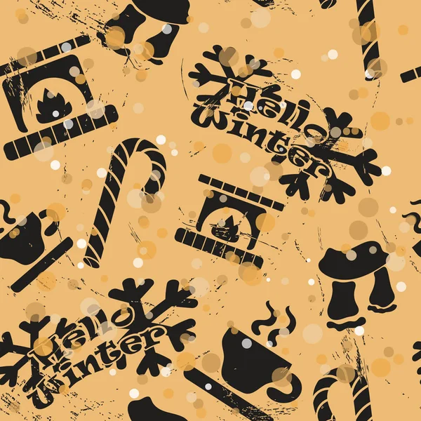 Bonjour Inscription Hiver Modèle Sans Couture Noël Avec Canne Bonbons — Image vectorielle