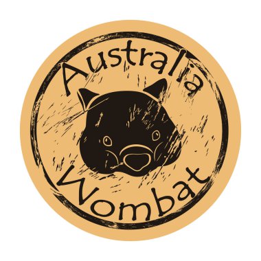 Wombat profili baş siluet ikon vektör eski moda amblem tasarımı. Avustralya hayvan logosu kağıt üzerinde posta pulu. Gerçekçi wombat tasarım şekli vintage grunge işareti.