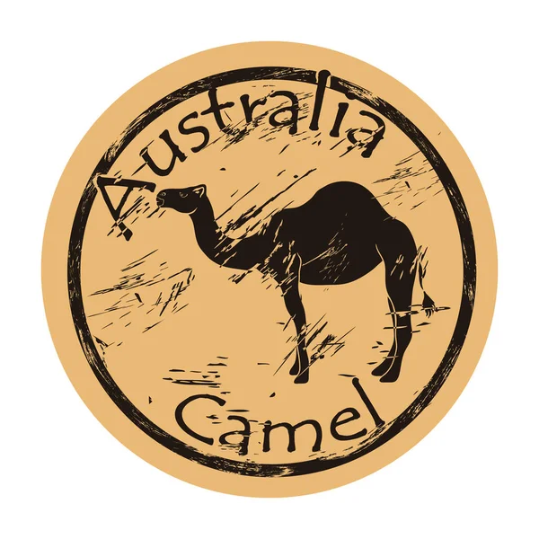 Australian Camel Silhouette Icône Ronde Shabby Emblème Conception Vieux Style — Image vectorielle