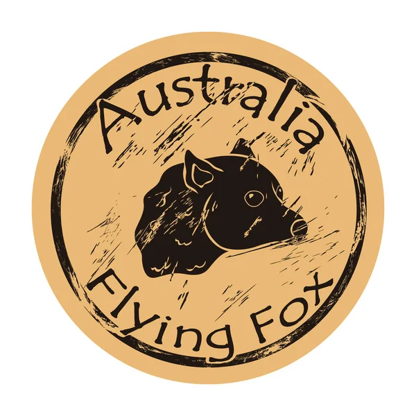 Flying Fox Silhouette Icône Vecteur Rond Shabby Emblème Conception Vieux — Image vectorielle