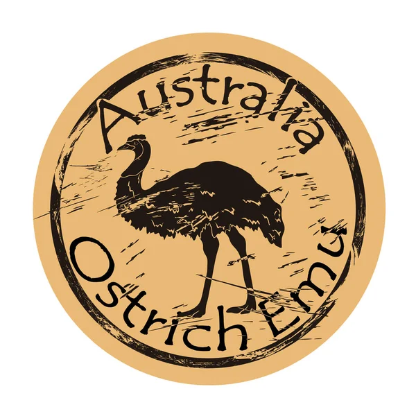 Australien Autruche Emu Oiseau Silhouette Icône Ronde Shabby Emblème Conception — Image vectorielle