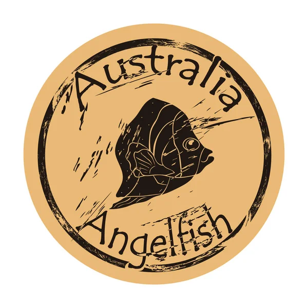 Silueta Pez Ángel Garabateado Australiano Icono Redondo Emblema Diseño Antiguo — Vector de stock