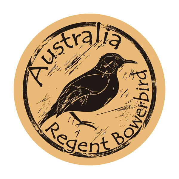 Regent Bowerbird Silhouette Icône Ronde Shabby Emblème Conception Vieux Style — Image vectorielle
