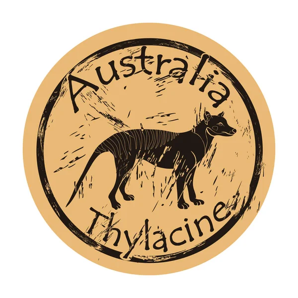 Australian Thylacine Silhouette Symbol Rund Schäbigen Emblem Design Alten Retro — Stockvektor