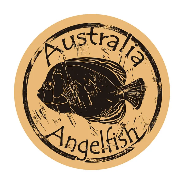 Silueta Pez Ángel Garabateado Australiano Icono Redondo Emblema Diseño Antiguo — Vector de stock