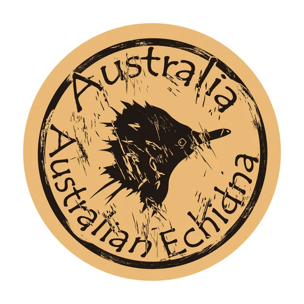 Australische Echidna Silhouette Ikone Rund Schäbigen Emblem Design Alten Retro lizenzfreie Stockillustrationen