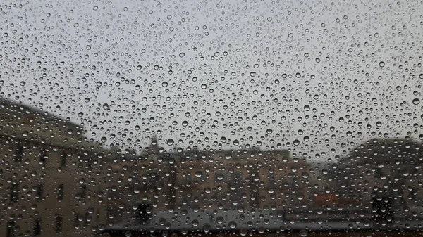 Beautiful Caption Waterdrop Windows City Genova Spring Rain — Stock Photo, Image