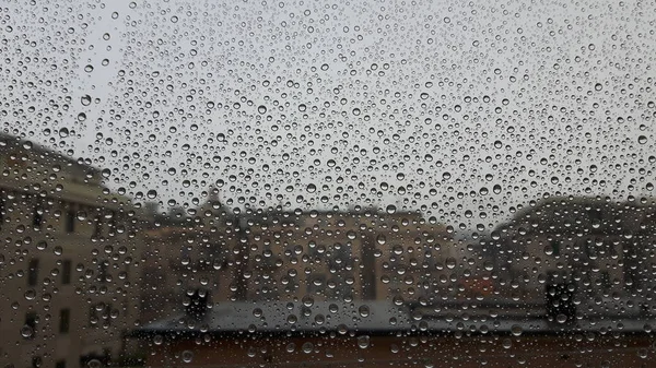 Beautiful Caption Waterdrop Windows City Genova Spring Rain — Stock Photo, Image