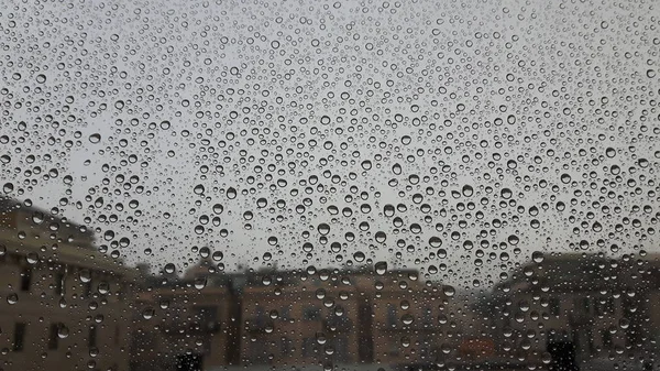 Beautiful Caption Waterdrop Windows City Genova Spring Rain — Stock Photo, Image