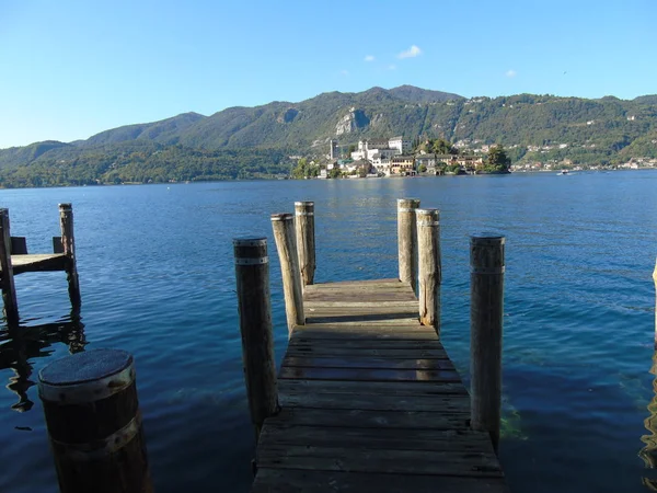 Amazing Trip Piemonte Incredible View Lake Orta Autumn Days Caption — стоковое фото