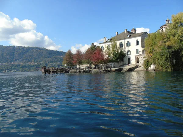 Amazing Trip Piemonte Incredible View Lake Orta Autumn Days Caption — стоковое фото