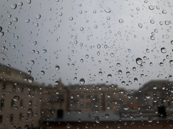 Une Photographie Étonnante Quelques Gouttes Eau Sur Fenêtre Après Pluie — Photo