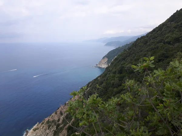 Hämmästyttävä Kuvateksti Kauniista Paikoista Ligurian Terrestä Hämmästyttävällä Sinisellä Taivaalla Vihreillä — kuvapankkivalokuva