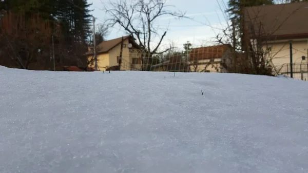 Bella Didascalia Neve Sul Paese Prima Natale Alcune Piccole Case — Foto Stock