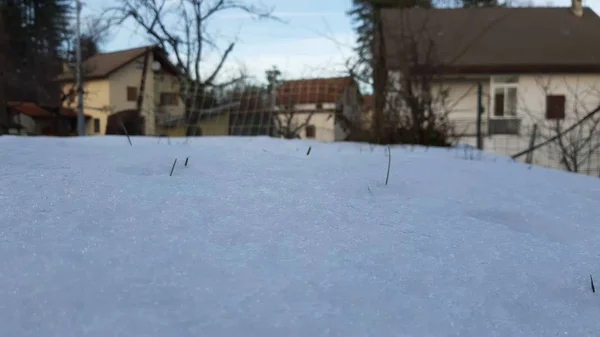 Schöne Bildunterschrift Von Etwas Schnee Auf Dem Dorf Vor Weihnachten — Stockfoto