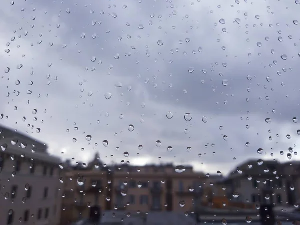 Rome Italy 2018 Amazing Caption Waterdrop Effect Window Strong Rain — 图库照片