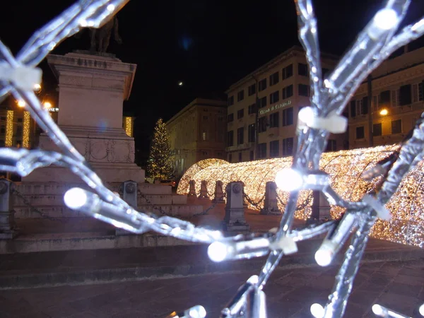 Genova Itália 2018 Uma Incrível Decoração Natal Ilumina Ruas Gênova — Fotografia de Stock