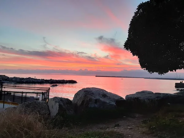 Genova Itália 2018 Uma Incrível Legenda Pôr Sol Sobre Mar — Fotografia de Stock