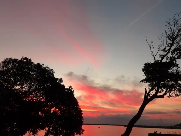 Genova Talya 2018 Genova Deniz Üzerinden Günbatımı Güzel Bulut Şehrin — Stok fotoğraf