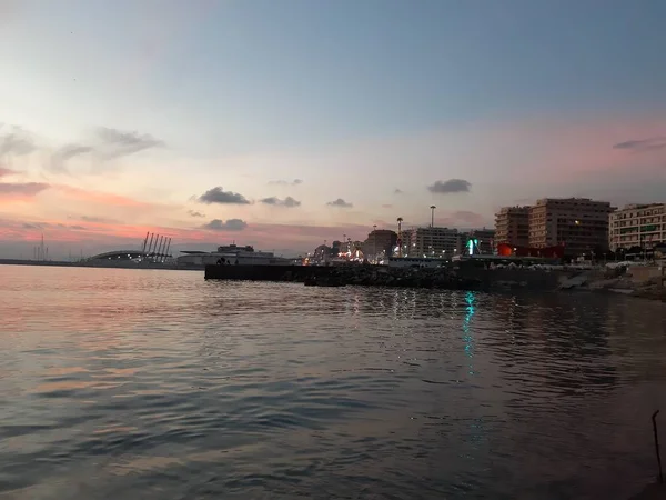Genova Włochy 2018 Podpis Niesamowity Zachód Słońca Nad Morzem Genova — Zdjęcie stockowe