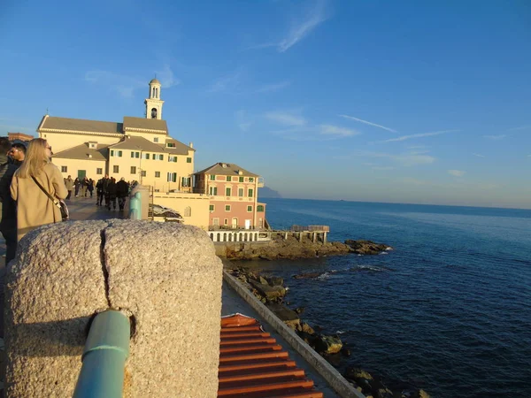 Genova Itália 2019 Uma Incrível Legenda Pôr Sol Sobre Mar — Fotografia de Stock