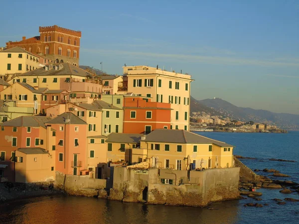 Genova Itália 2019 Uma Incrível Legenda Pôr Sol Sobre Mar — Fotografia de Stock