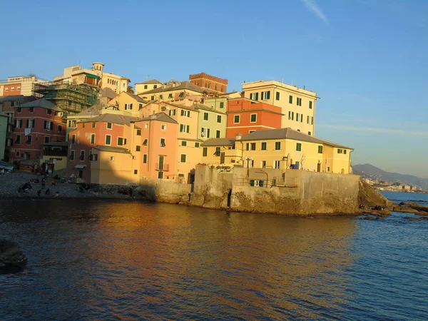 Genova Itálie 2019 Úžasný Titulek Západ Slunce Nad Mořem Některé — Stock fotografie