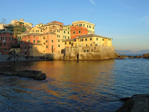 Genova Itália 2019 Uma Incrível Legenda Pôr Sol Sobre Mar — Fotografia de Stock