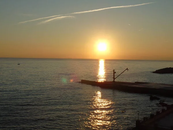 Genova Italië 2019 Een Geweldige Bijschrift Van Zonsondergang Zee Met — Stockfoto