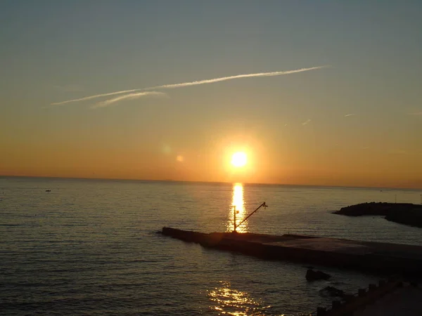 Genova Italië 2019 Een Geweldige Bijschrift Van Zonsondergang Zee Met — Stockfoto