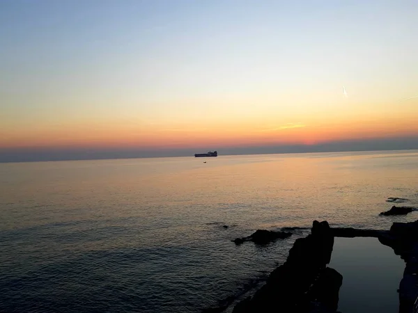 Genova Italië 2019 Een Geweldige Bijschrift Van Zonsondergang Zee Met — Stockfoto