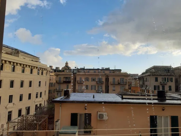 Genova Itália 2019 Uma Incrível Legenda Água Janela Com Belo — Fotografia de Stock