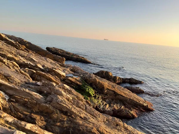 Subtítulo Increíble Pequeñas Olas Hermosa Puesta Sol Con Reflejo Increíble — Foto de Stock