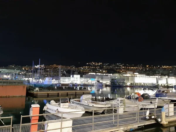 Genova Italy 2019 Amazing Caption Port Genova Night Spring Days — стоковое фото