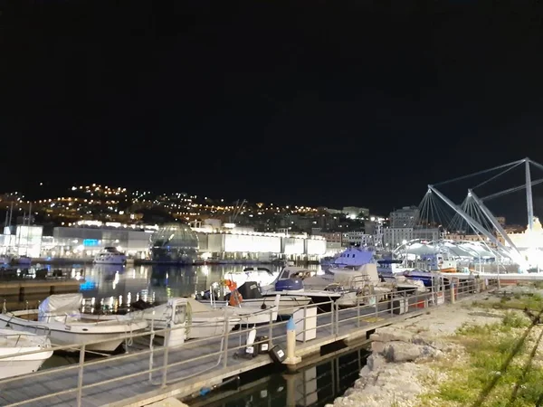 Génova Italia 2019 Subtítulo Increíble Del Puerto Génova Por Noche — Foto de Stock