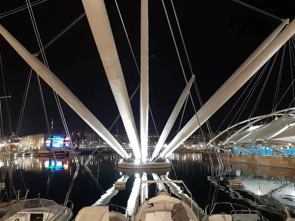 Genova Olaszország 2019 Egy Csodálatos Felirat Kikötő Genova Éjjel Tavasszal — Stock Fotó