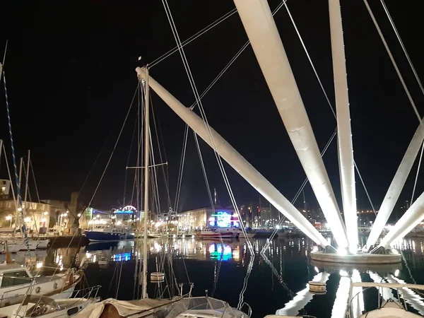 Genova Italy 2019 Amazing Caption Port Genova Night Spring Days — стоковое фото