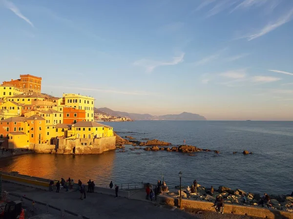 Genova Italy 2019 Boccadasse Small Sea District Genoa Golden Hour — стоковое фото