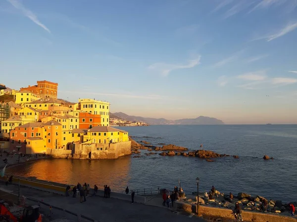 Genova Italy 2019 Boccadasse Small Sea District Genoa Golden Hour — стоковое фото