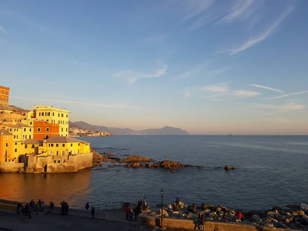 Genova Itálie 2019 Boccadasse Malá Mořská Čtvrť Janov Během Zlaté — Stock fotografie