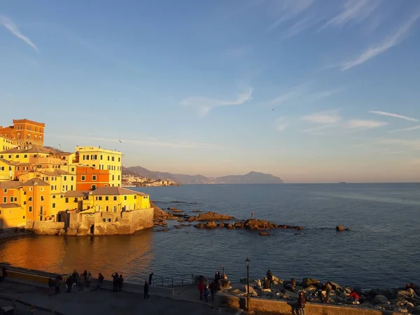 Genova Włochy 2019 Boccadasse Małej Dzielnicy Morskiej Genui Podczas Złotej — Zdjęcie stockowe
