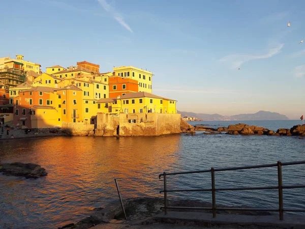 Genova Italy 2019 Boccadasse Small Sea District Genoa Golden Hour — стоковое фото