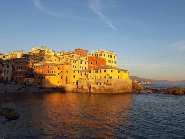 Genova Italy 2019 Boccadasse Small Sea District Genoa Golden Hour — стоковое фото