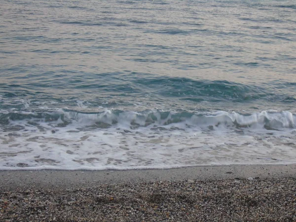 Genova Itália 2019 Close Grandes Ondas Quebrando Costa Ligúria Itália — Fotografia de Stock