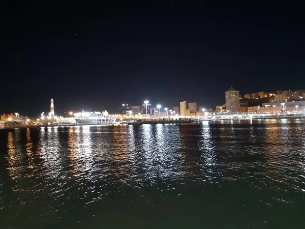 Genova Itália 2019 Uma Incrível Legenda Costa Marítima Gênova Noite — Fotografia de Stock