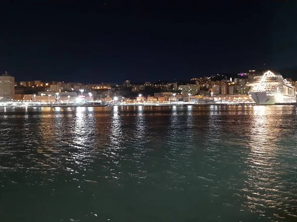 Genova Italy 2019 Amazing Caption Sea Shore Genoa Night Spring — стоковое фото